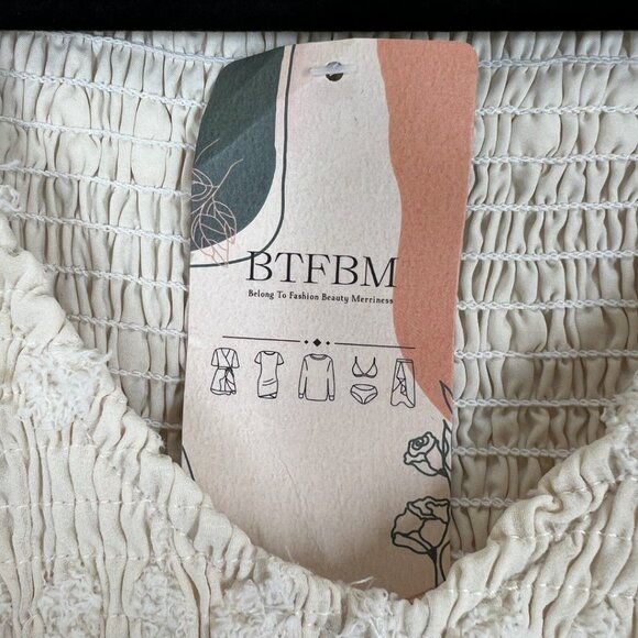 NWT BTBFM Ivory Smocked Short Sleeve Bohemian Summer Dress - Picture 8 of 10